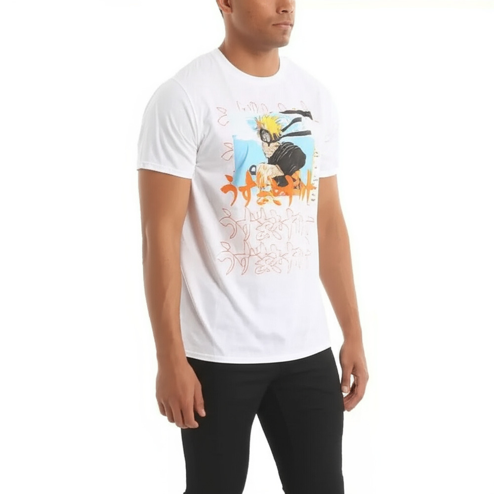 Naruto Shippuden T-Shirt White Graphic Tee Athletic Fit Anime Uzumaki Manga M